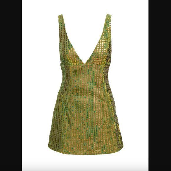 Princess Polly Porscha Green Sequin Shimmer Mini Dress 4 - Picture 5 of 9